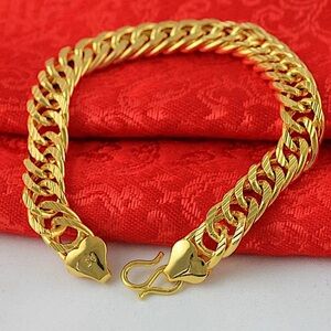 GOLD CHAIN BRACELET THICK CUBAN UNISEX 24K PLATED